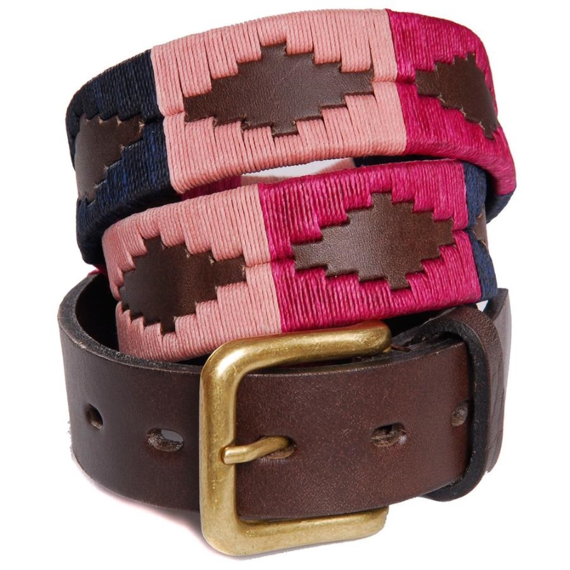 Pampa Leather Polo Belts - Berry/Navy/Pink 1 Pampa Leather Polo Belts - Berry/Navy/Pink
