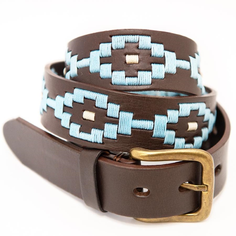 Pampa Leather Polo Belts - Pale Blue Dot 1 Pampa Leather Polo Belts - Pale Blue Dot