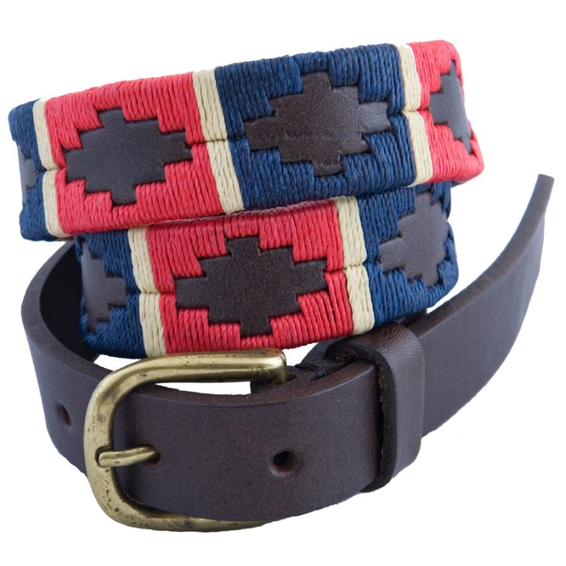 Pampa Leather Polo Belts - Red/Navy Cream Stripe 1 Pampa Leather Polo Belts - Red/Navy Cream Stripe