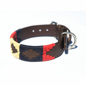 Pampa Leather Polo Dog Collar - Navy Cream Red