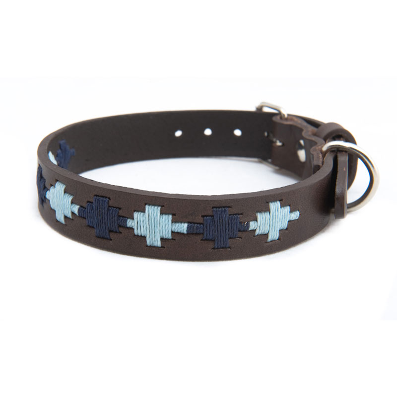 Pioneros Pampa Leather Dog Collars 3 Pampa Leather Polo Dog Collar - Navy Pale Blue Star