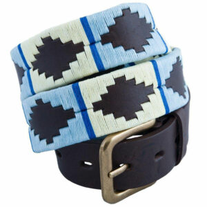 Pampa Leather Polo Belts - Pale Blue/White Blue Stripe
