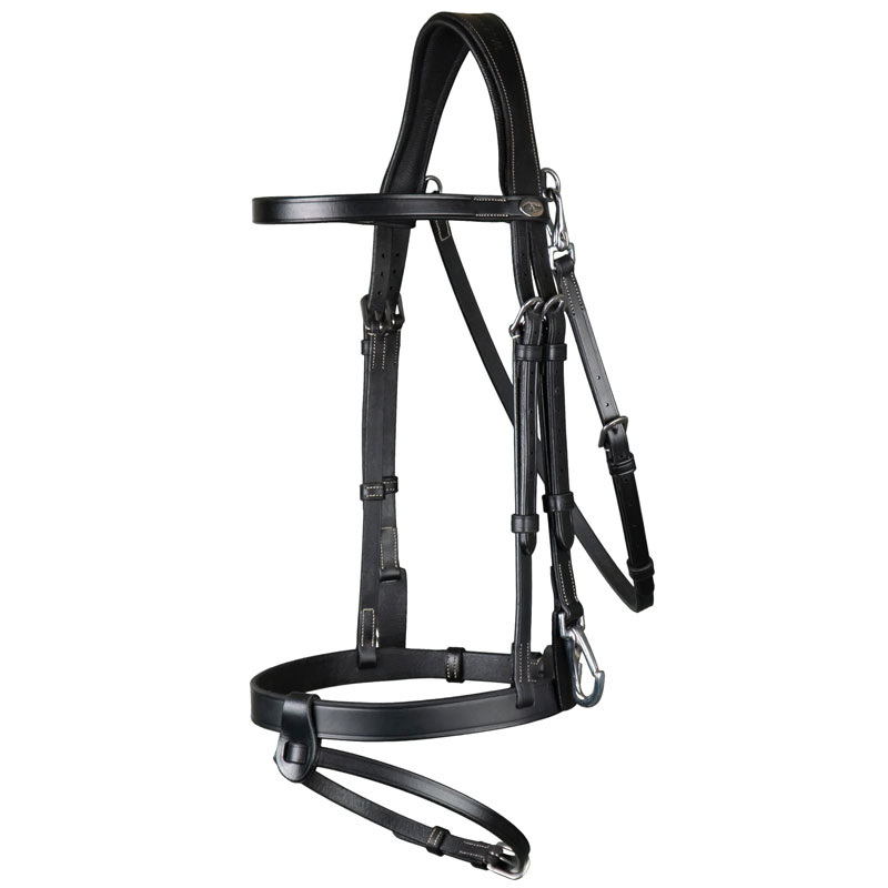 Dy’on Working Collection Flat Leather Bridle with Clips 3 Flat-Leather-Bridle-With-Snap-Hooks-Black