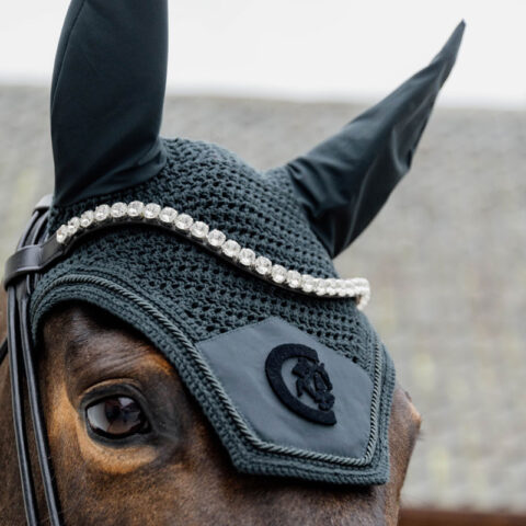 Kentucky Horsewear Fly Veil Wellington 3D Logo Pine Green Close Up