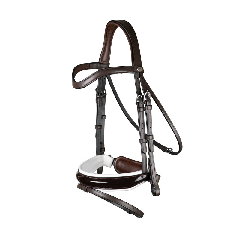 Dy'on Patent Large Crank Noseband Bridle With White Padding And Flash 4 Dy'on Working Collection Patent Large Crank Noseband Bridle With White Padding And Flash