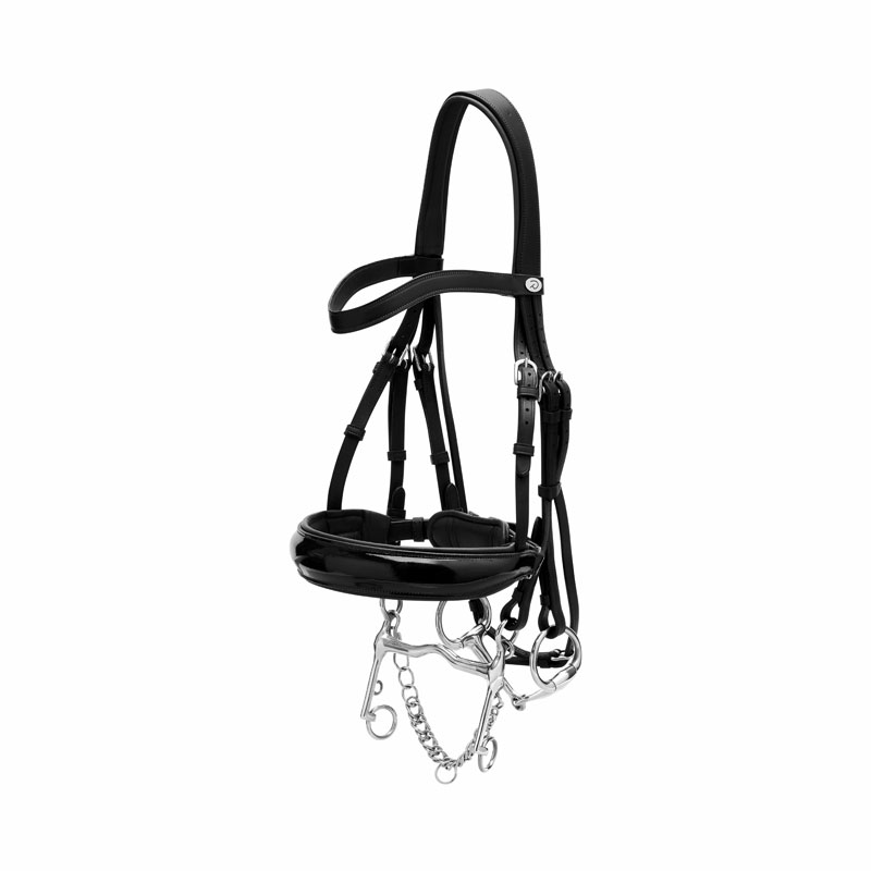 Dy'on Patent Large Crank Noseband Double Bridle 1 WO Patent Large Crank Noseband Double Bridle Black - WOECASBL